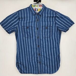 Madewell‎ Shirt Mens Medium Button Up Striped Blue Short Sleeve Preppy Casual